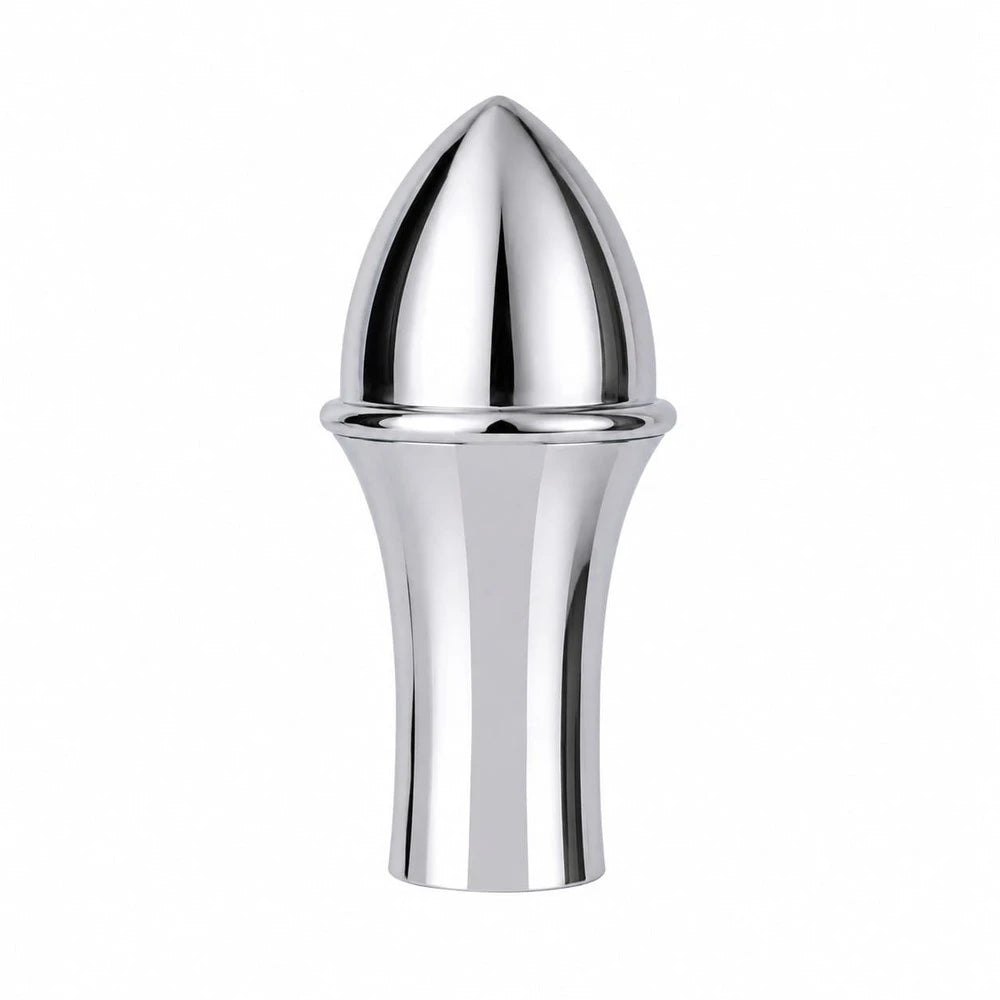 16mm plastic finial in polished chrome finish, dome-shaped top with a tapered, ornamental base for decorative rods.