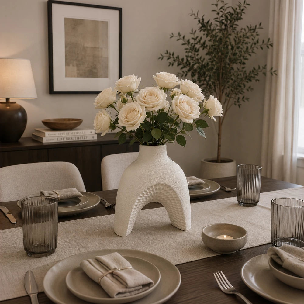Modern White Ceramic Arch Vase