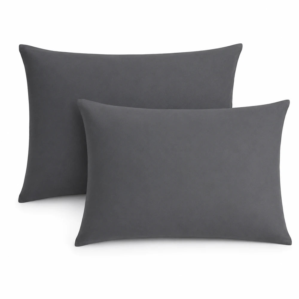 Two gray standard pillowcases in 200TC 100% cotton percale, soft and breathable bedding essential
