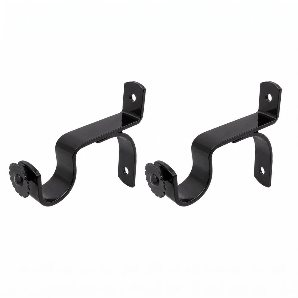 Black 25mm single heavy duty metal bracket with wall-mount flanges and adjustable circular clamp.