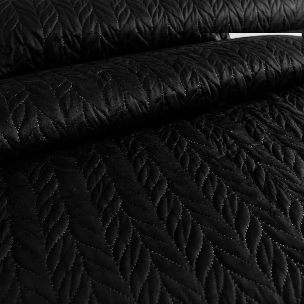 3Pc Ultrasonic Satin Quilt in black with diamond quilted stitching and soft, smooth fabric texture