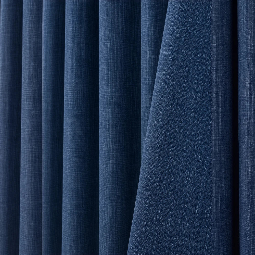 Barkweave Taped Lined Curtain in deep blue, woven fabric with a lined interior and smooth drape.