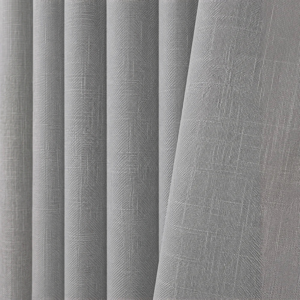 Barkweave Taped Lined Curtain in gray with woven texture and taped header for a clean, draped look