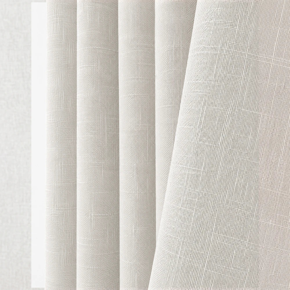 Barkweave Taped Lined Curtain in light beige with textured weave, provides soft look and natural privacy.