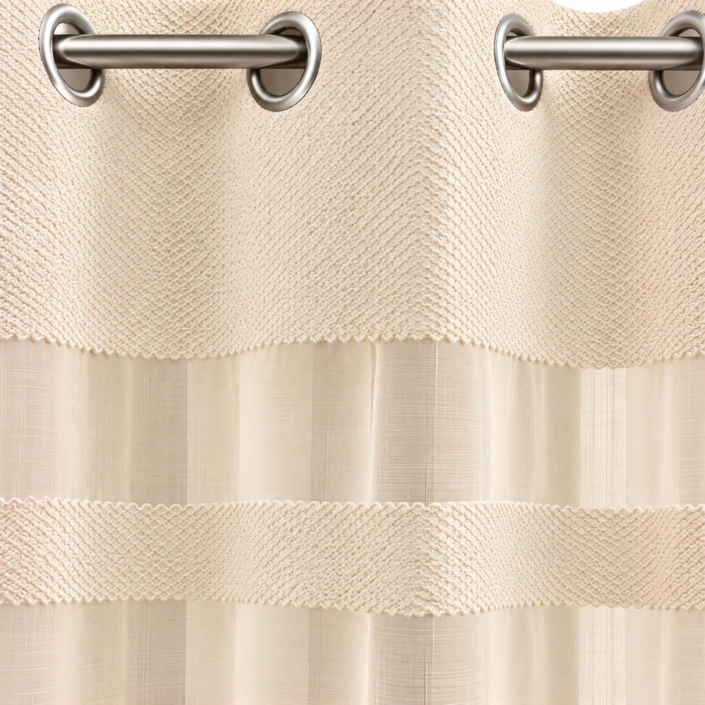 Cecile Balza Alter Eyelet Curtain in cream with knit textured header and sheer panel, ideal for living room or bedroom