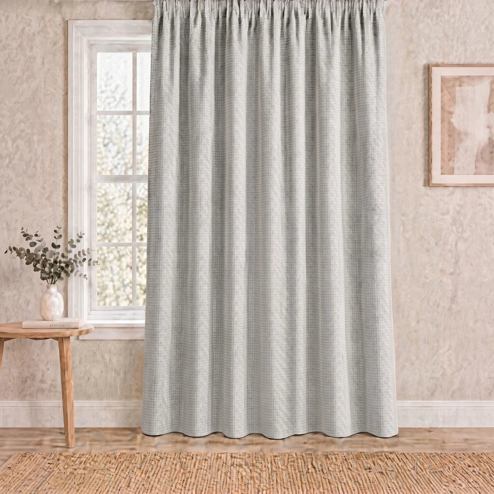 Charlie Textured Taped Lined Curtain in soft grey with a subtle weave, providing lined privacy and a neutral decorative