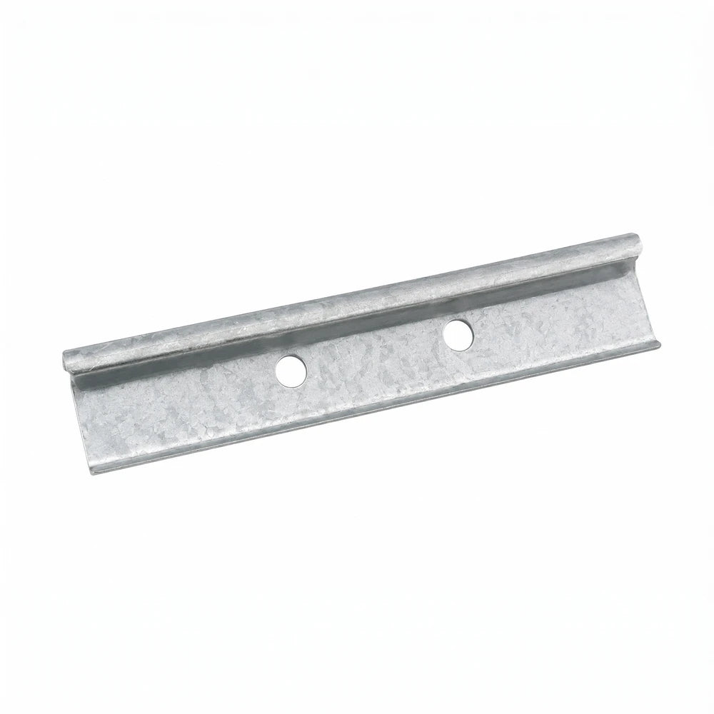 Curtain Track Rail Joiner in galvanized metal with two mounting holes for joining curtain tracks