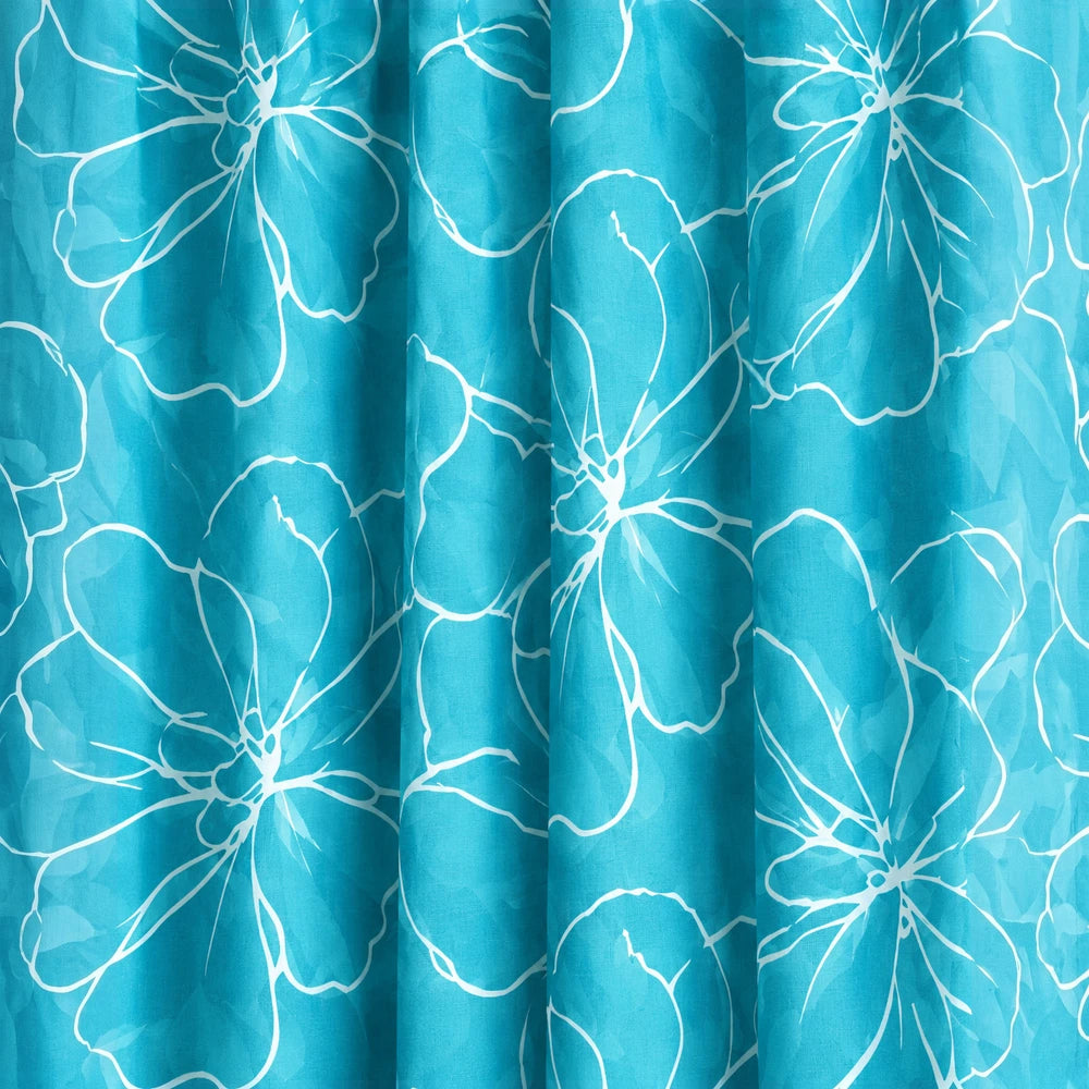 Elegant Floral Paste Print Taped Lined Curtain in turquoise with white floral pattern for a stylish window treatment.