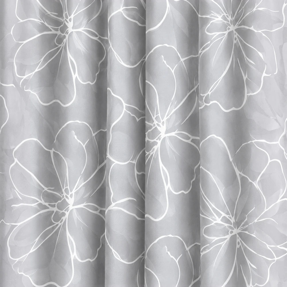 Elegant Floral Paste Print Taped Lined Curtain in soft gray with white botanical pattern on durable fabric.