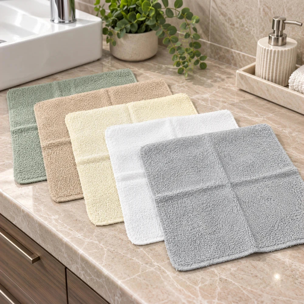 5-Piece mixed colour face towel set in pastel shades, 30 x 30 cm, soft cotton towels for daily skincare.