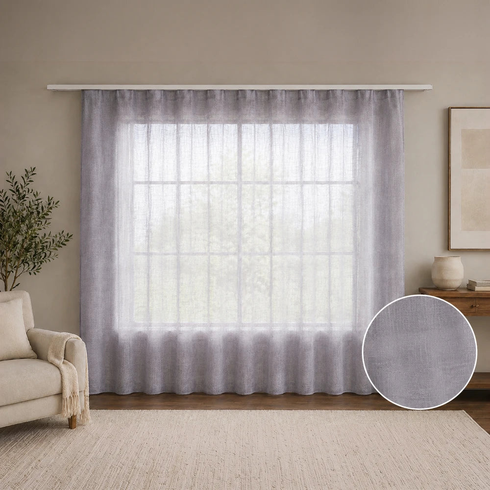 Frosted Check Voile Curtain in soft grey, 270 x 218 cm, lightweight translucent fabric for diffused natural light and