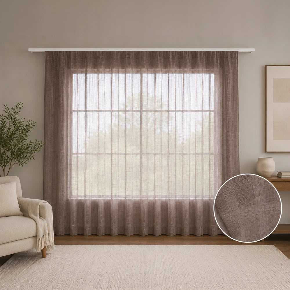 Frosted Check Voile Taped Curtain