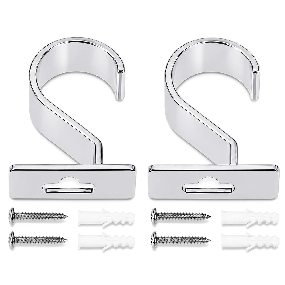 Pair of chrome-plated 25mm metal single rod brackets with mounting plates, includes four screws and four wall anchors for