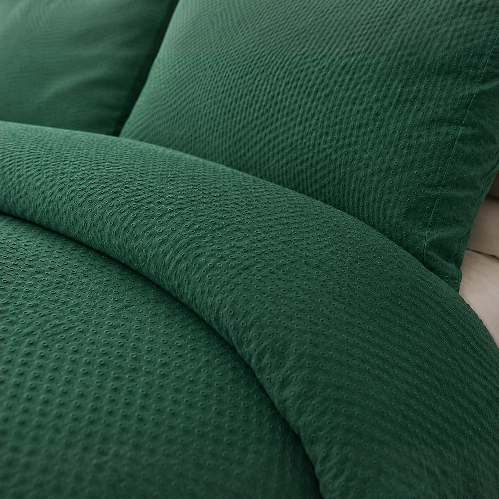 Pierre Cardin Bubble Embossed Duvet Cover Set in hunter green with textured bubble pattern on the duvet cover and matching