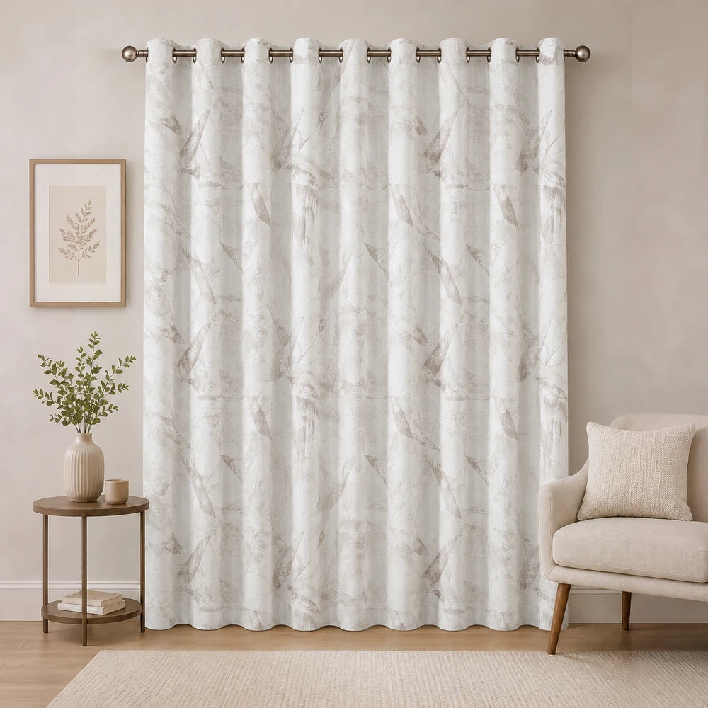 Pierre Cardin Eyelet Lined Jacquard Curtain in neutral white with a subtle botanical pattern and metal grommets.