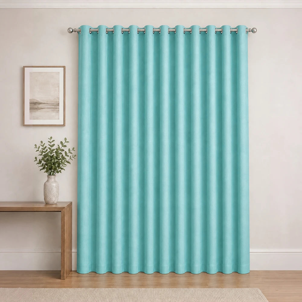 Pierre Cardin Microlinen Eyelet Lined Curtain in turquoise blue, soft microlinen fabric with metal grommets for a modern