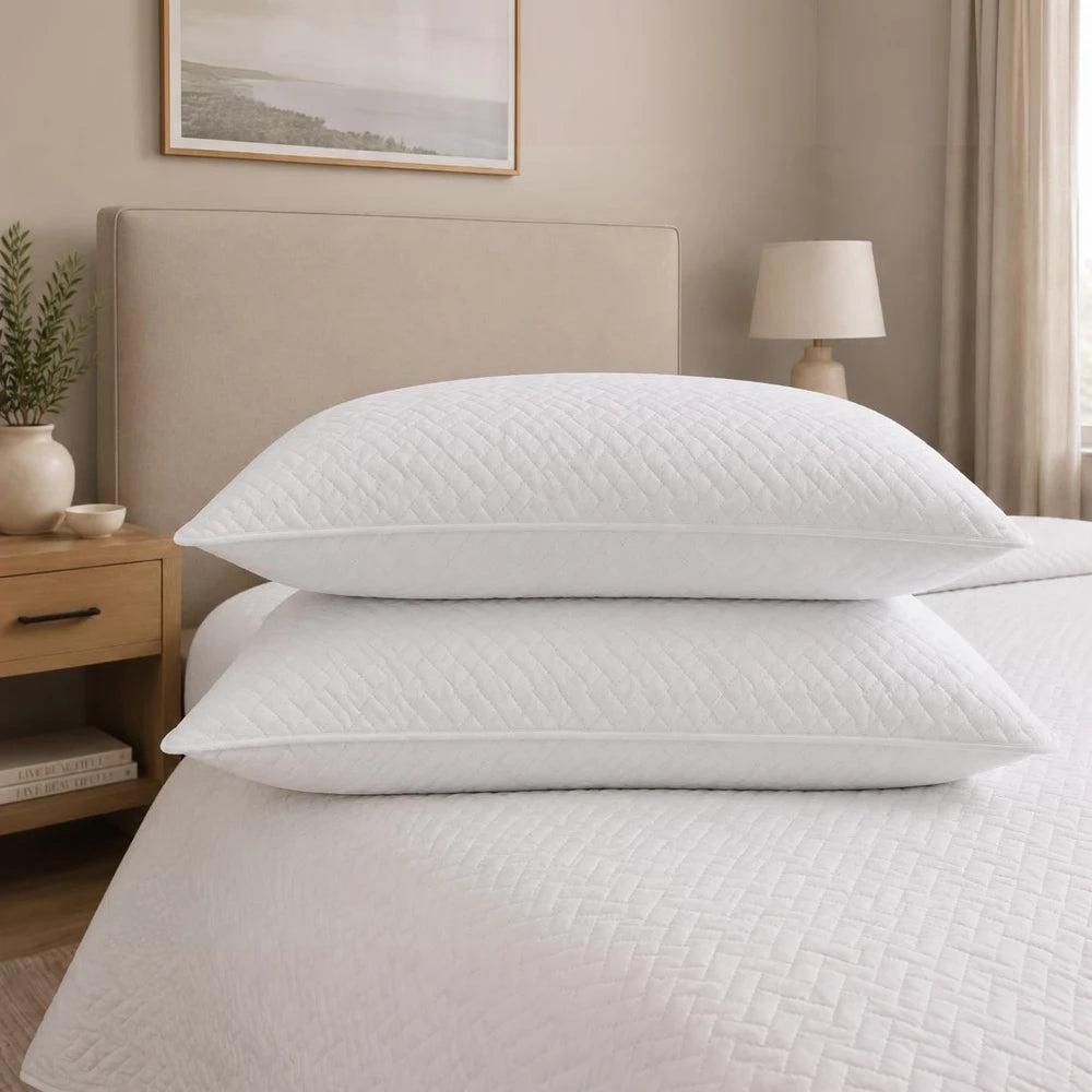 Pierre Cardin Pinsonic Standard Pillow in white with a quilted cover, medium profile for everyday comfort.