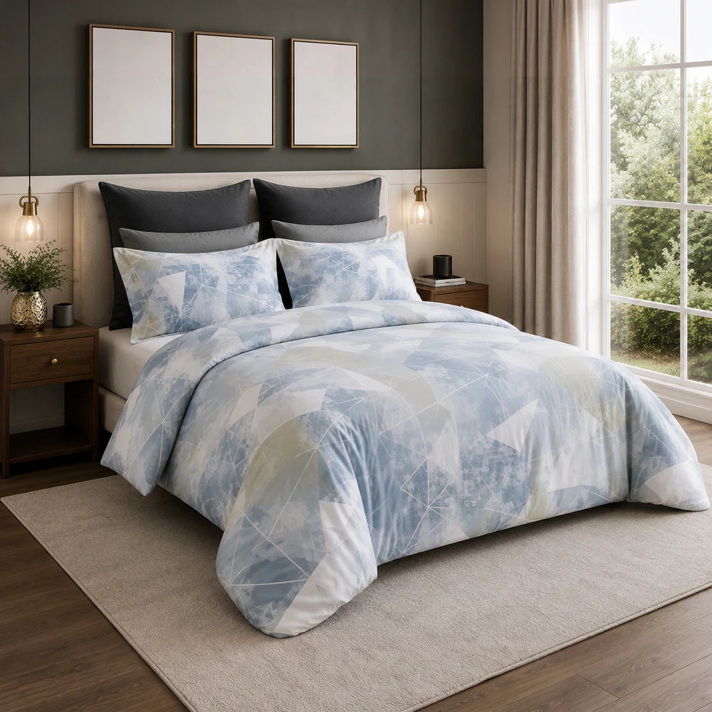 Pierre Cardin Vogue Duvet Cover Set - Anden Geo in blue geometric pattern, soft pastel tones for bed linens