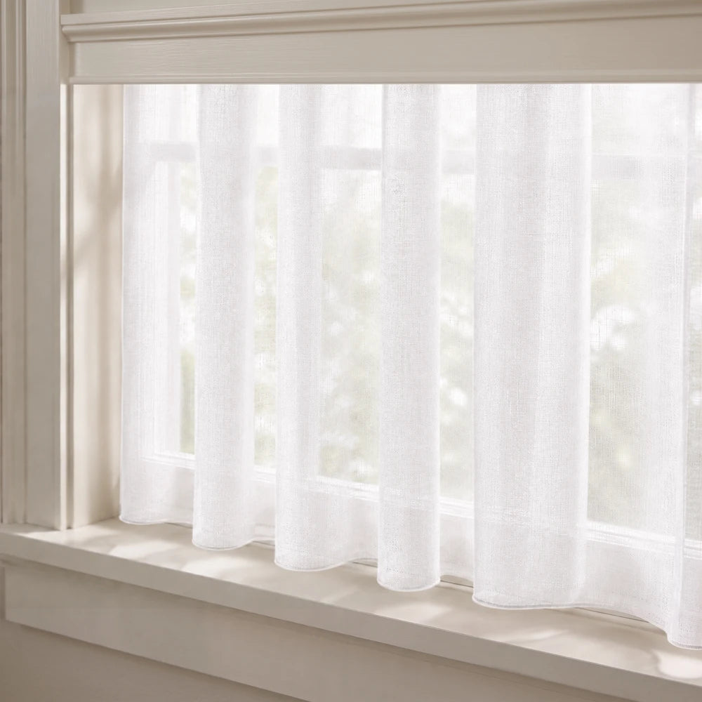 Plain voile taped curtain in white, 250 x 120 cm, lightweight sheer drape for soft natural light