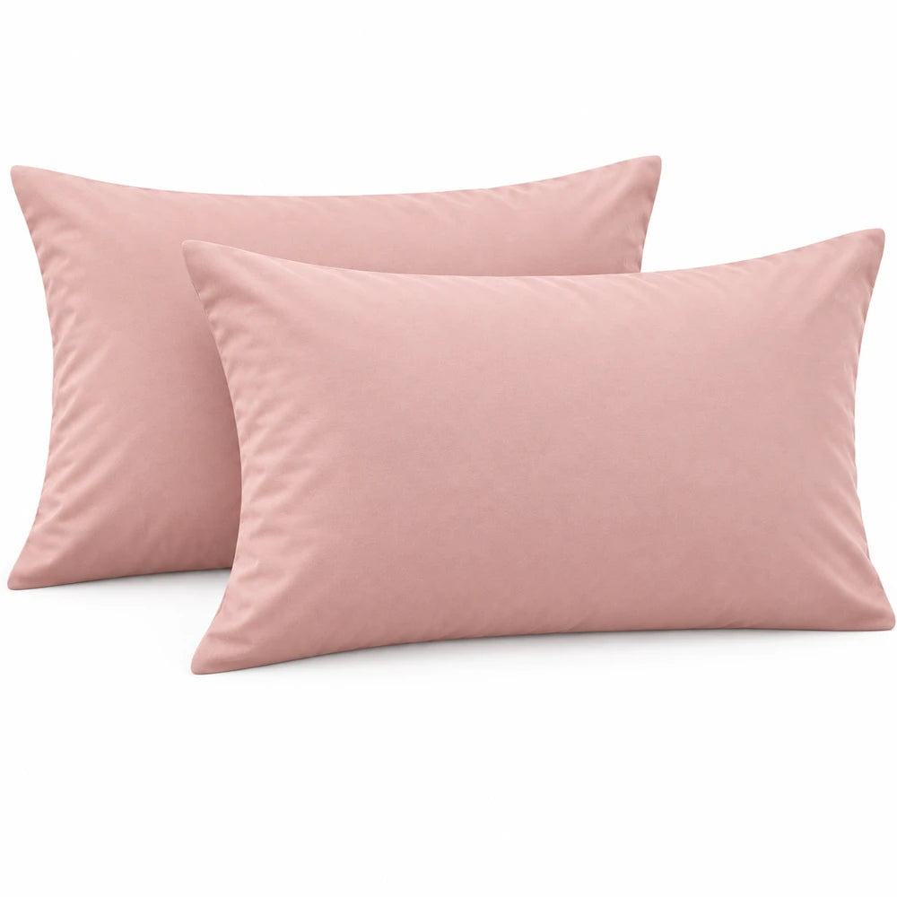 Polycotton 132TC standard pillowcase in soft pink color, 2-pack, smooth and breathable fabric for comfortable sleep.
