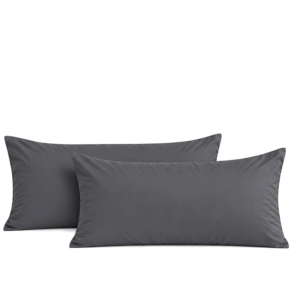 Two dark gray premium soft-touch microfiber king pillowcases, presented slightly overlapped on a clean white background.