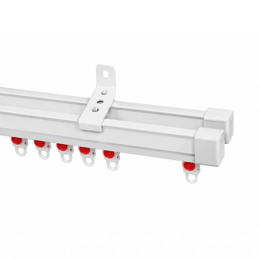 Racer Double Wall Bracket Pair in white with dual rails and red hook lugs for mounting.