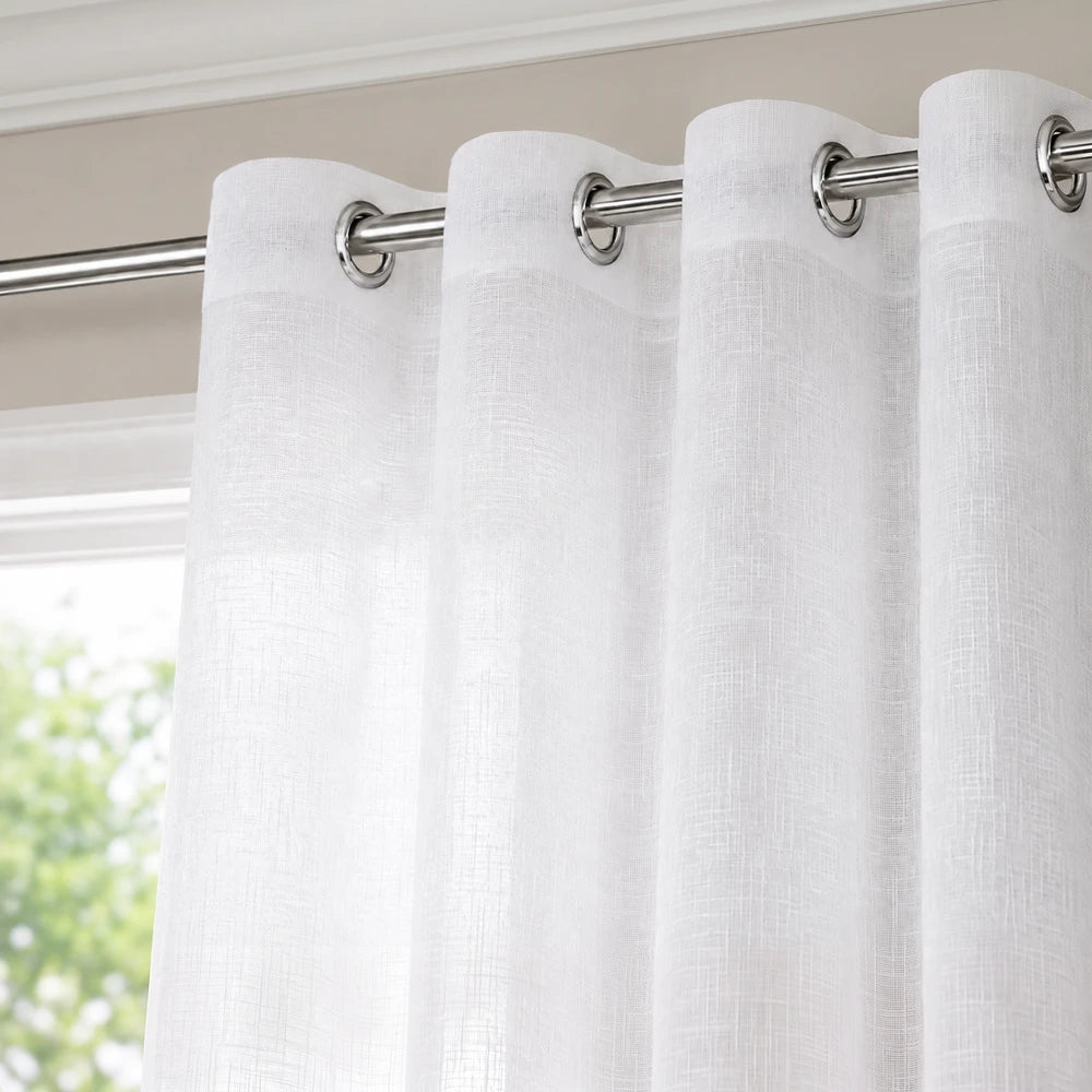 White sheer voile ready-to-hang eyelet curtain, 225 x 225 cm, lightweight fabric for natural light.
