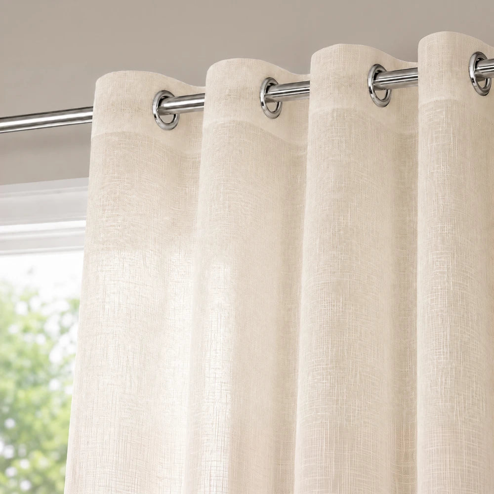 Cream sheer voile ready-to-hang eyelet curtain, 225 x 225cm, lightweight translucent fabric.