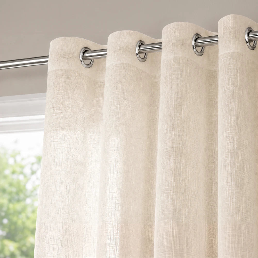 Sheer Voile Ready to Hang Eyelet Curtain in cream, translucent fabric with metal eyelets, size 140 x 225 cm for easy hanging