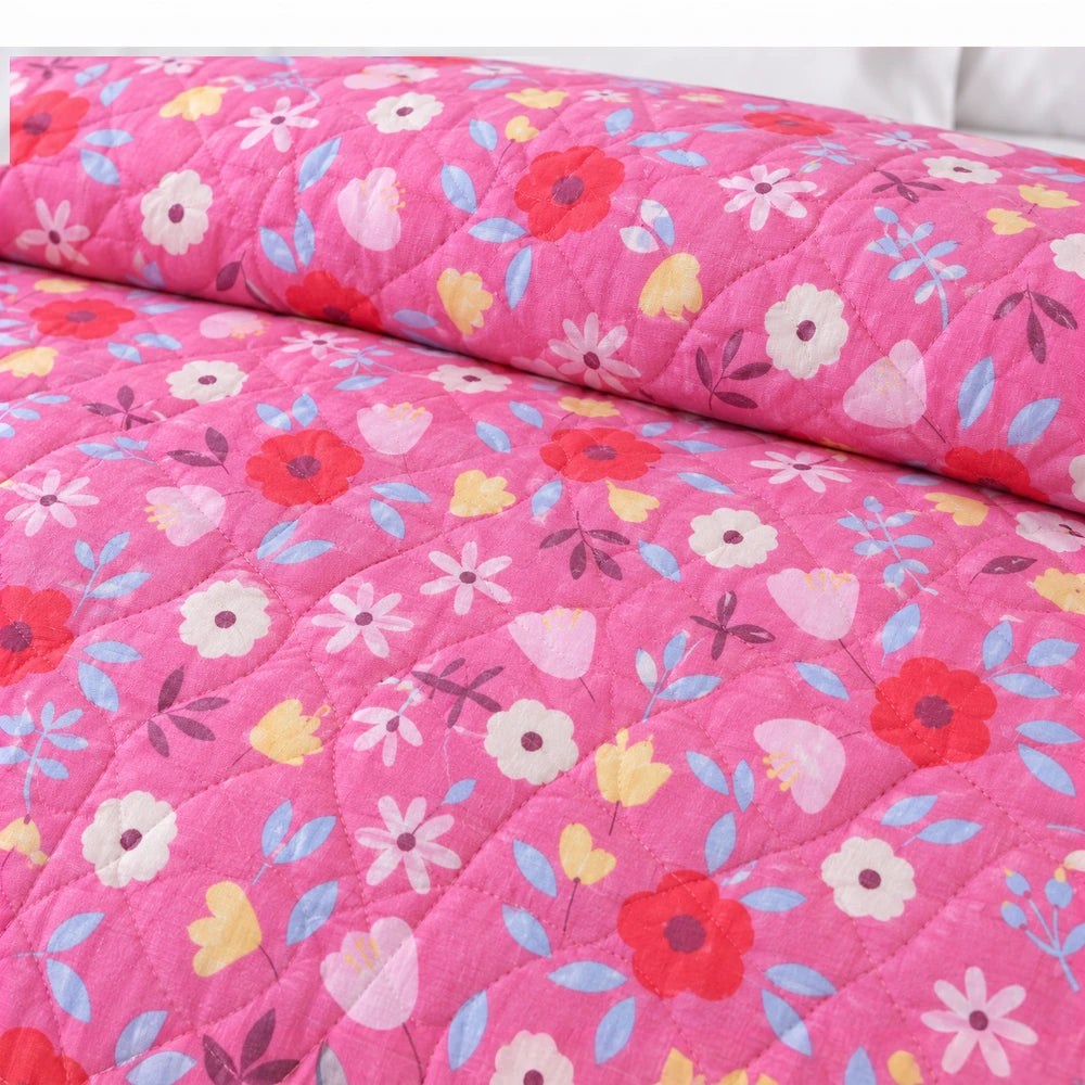 Ultrasonic 1-Piece Printed Quilt in pink with colorful floral pattern, quilted stitching, size 220 x 200 cm