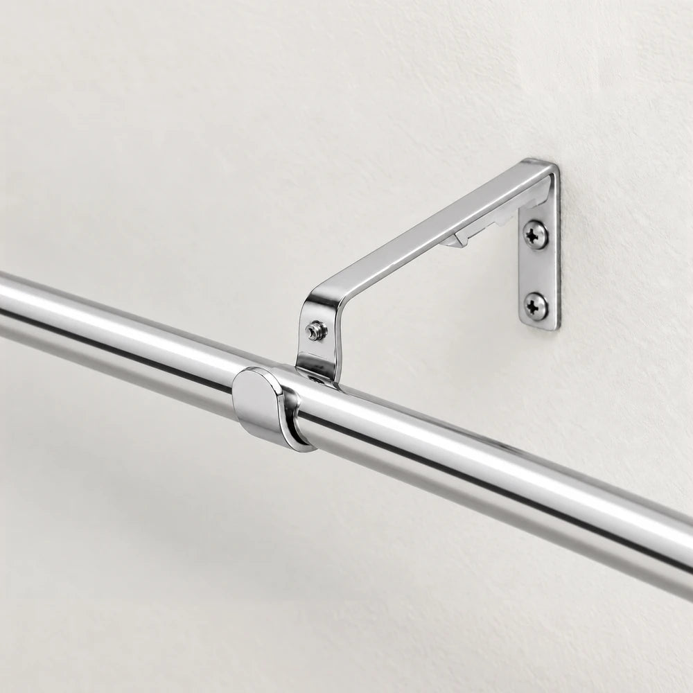 16mm single rod bracket in polished chrome, wall-mounted curtain rod support with curved arm and secure mounting.