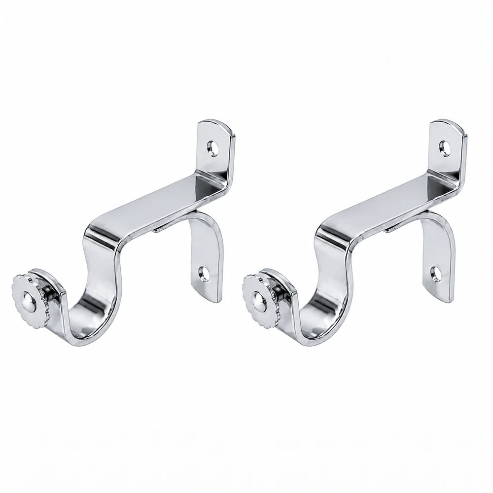 25mm single heavy duty metal bracket in polished chrome with adjustable knob and wall mounting tab for secure support