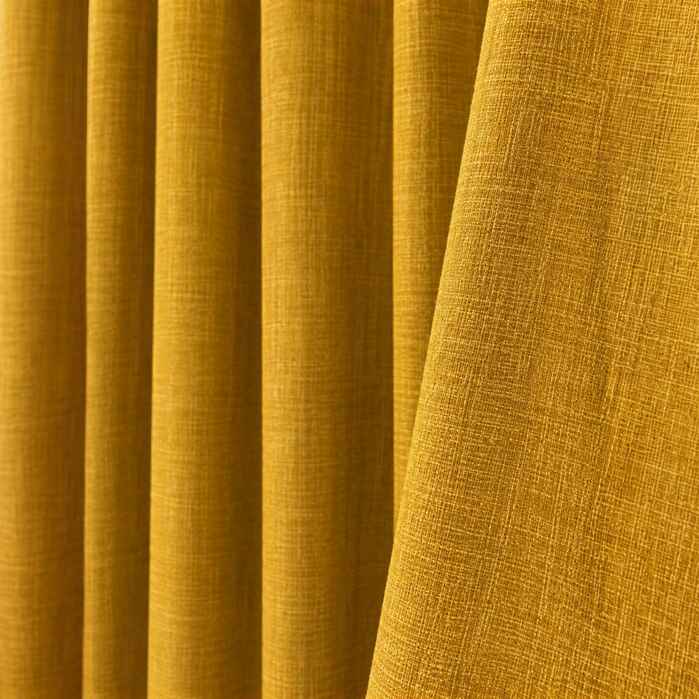 Mustard Barkweave Taped Lined Curtain featuring a textured woven fabric and taped header for classic window coverage.