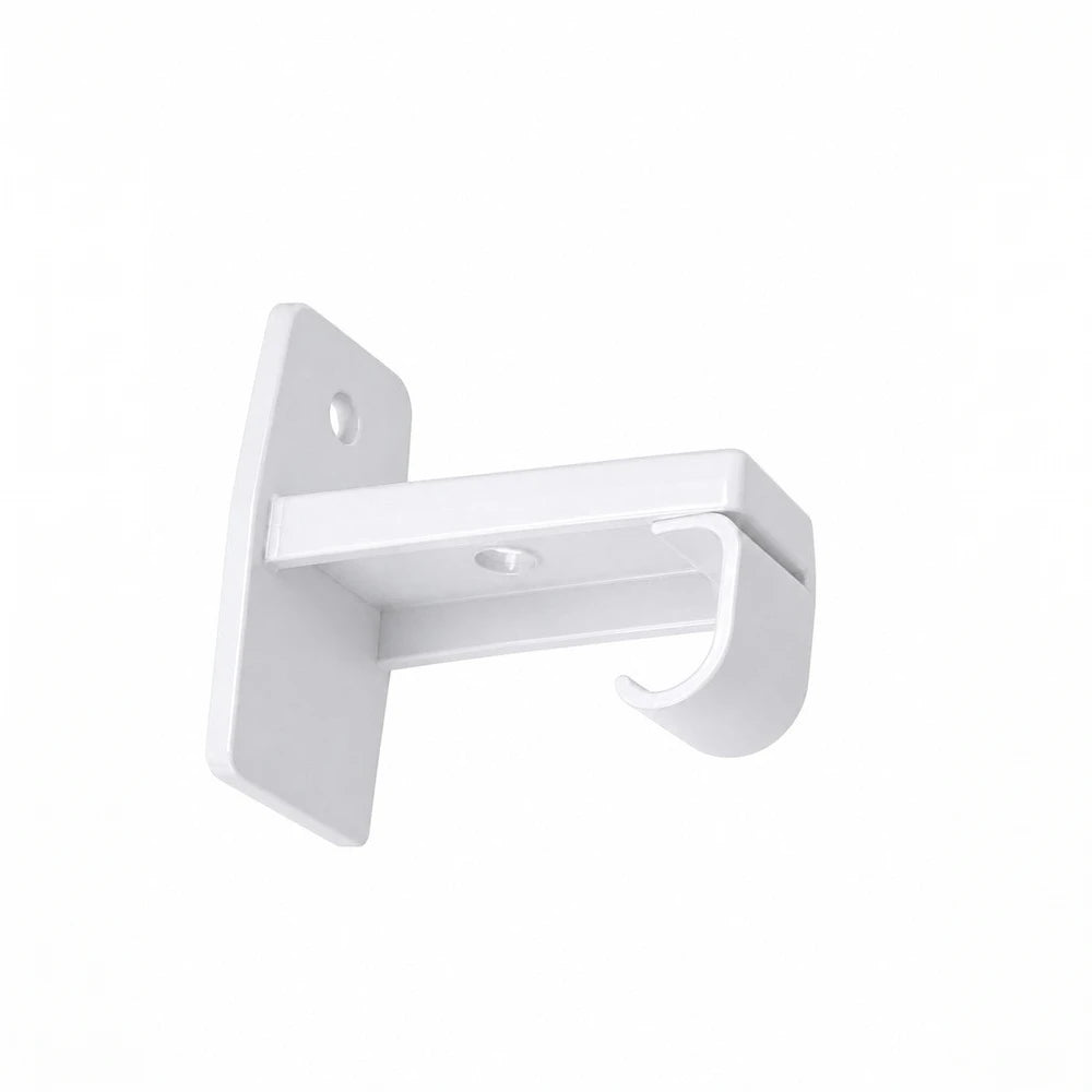 C-Track Metal Single Wall Bracket Pair in white, wall-mounted with a horizontal arm and curved hook for track support and
