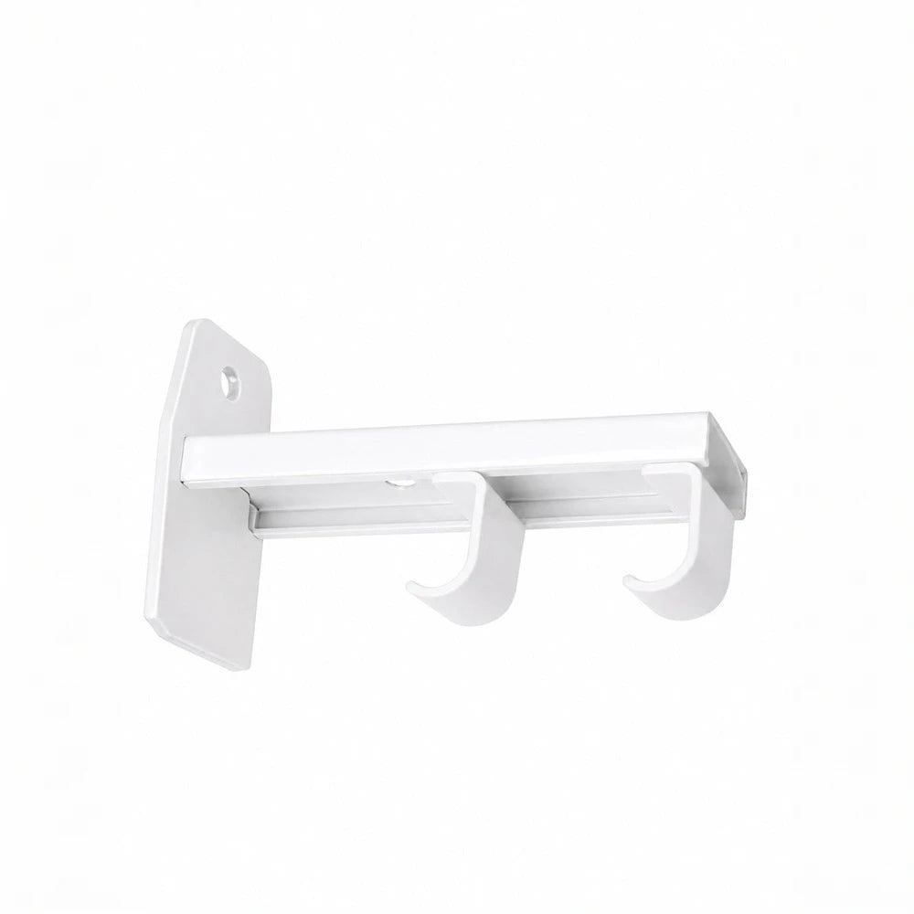 C-Track Metal Double Wall Bracket Pair in white, wall-mounted brackets with two curved hooks for hanging items.