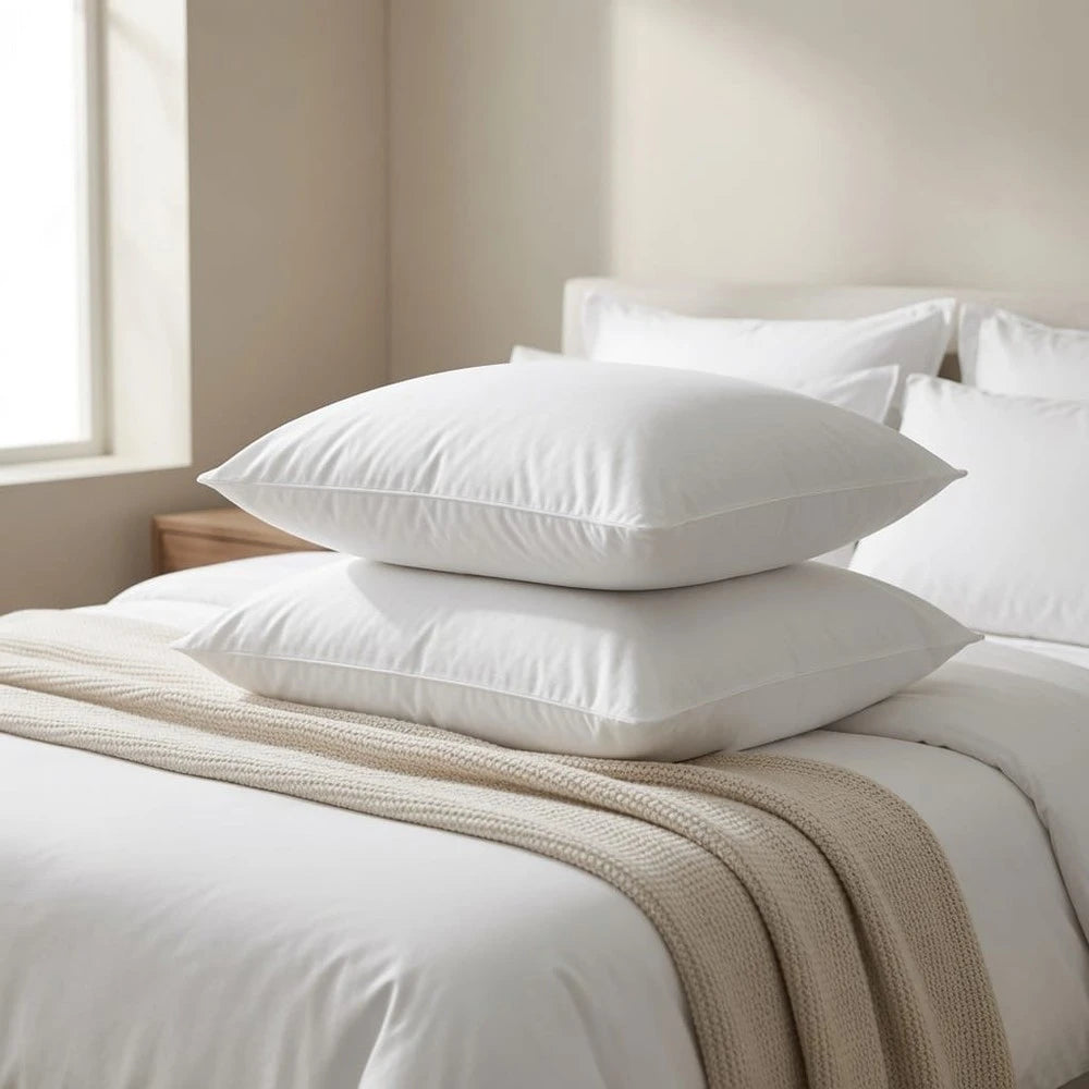 2 Pack Hollowfibre Standard Pillows in white, with medium support and soft, breathable fabric.