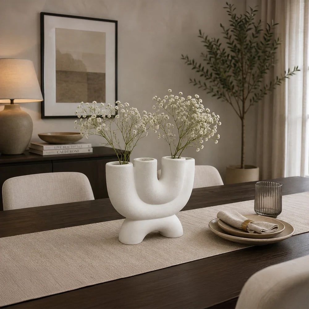 Modern White Ceramic Multi-Opening Vase