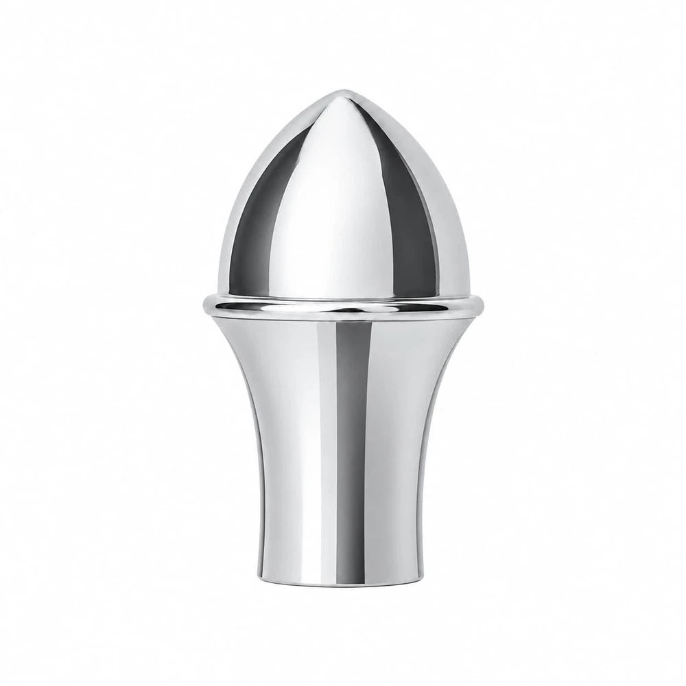 Pair of 25mm plastic finials in polished chrome finish, decorative end caps for curtain rods.