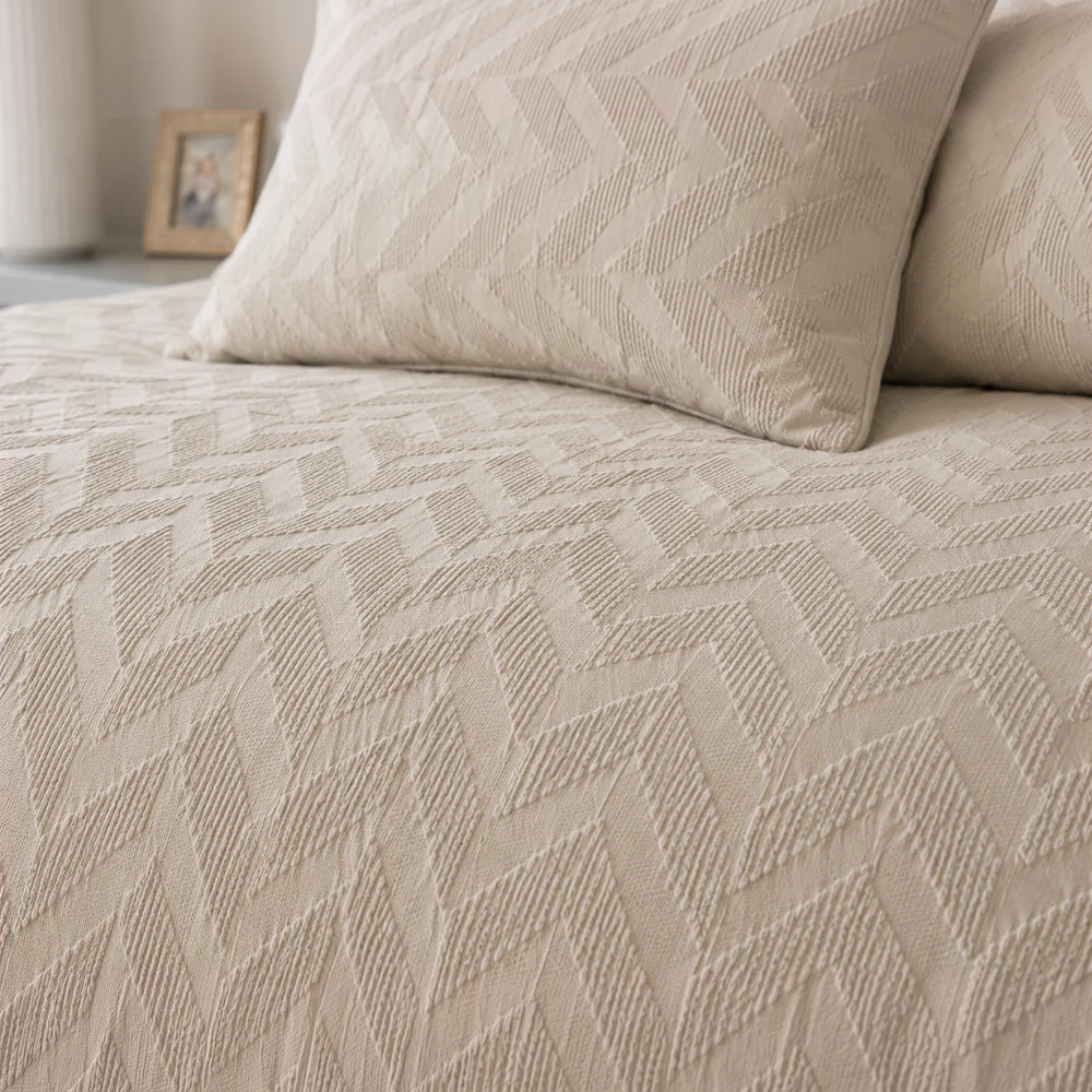 Pc Mf Waffle Chevron Duvet Cover in beige with a textured quilted chevron pattern on soft fabric for a cozy bedroom look.