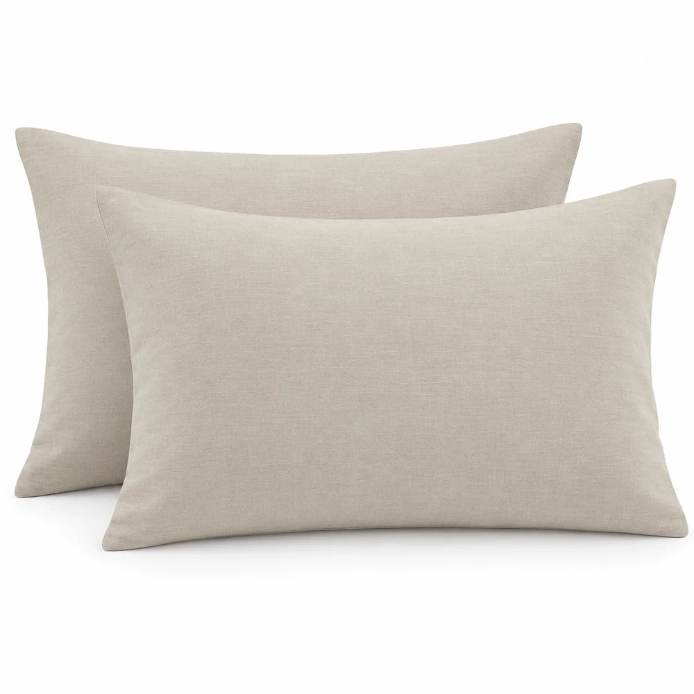 Polycotton 132TC standard pillowcases in beige, 2-pack, soft and breathable fabric for everyday use.