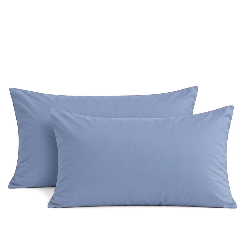 Premium soft-touch microfiber king pillowcase pack in blue, silky feel and wrinkle-resistant.