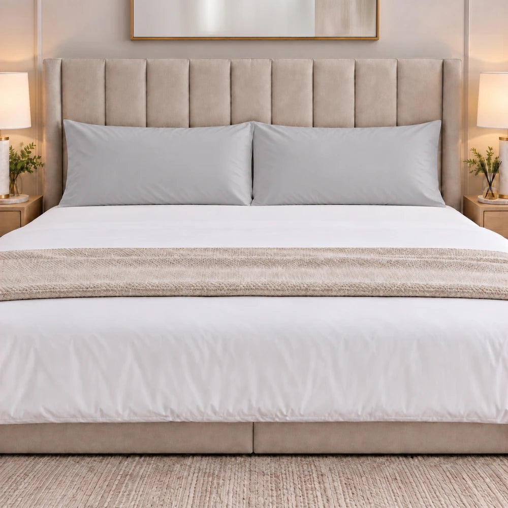 Premium Soft-Touch Microfiber King Pillowcase Pack in light gray with smooth, wrinkle-resistant fabric for king-size pillows.