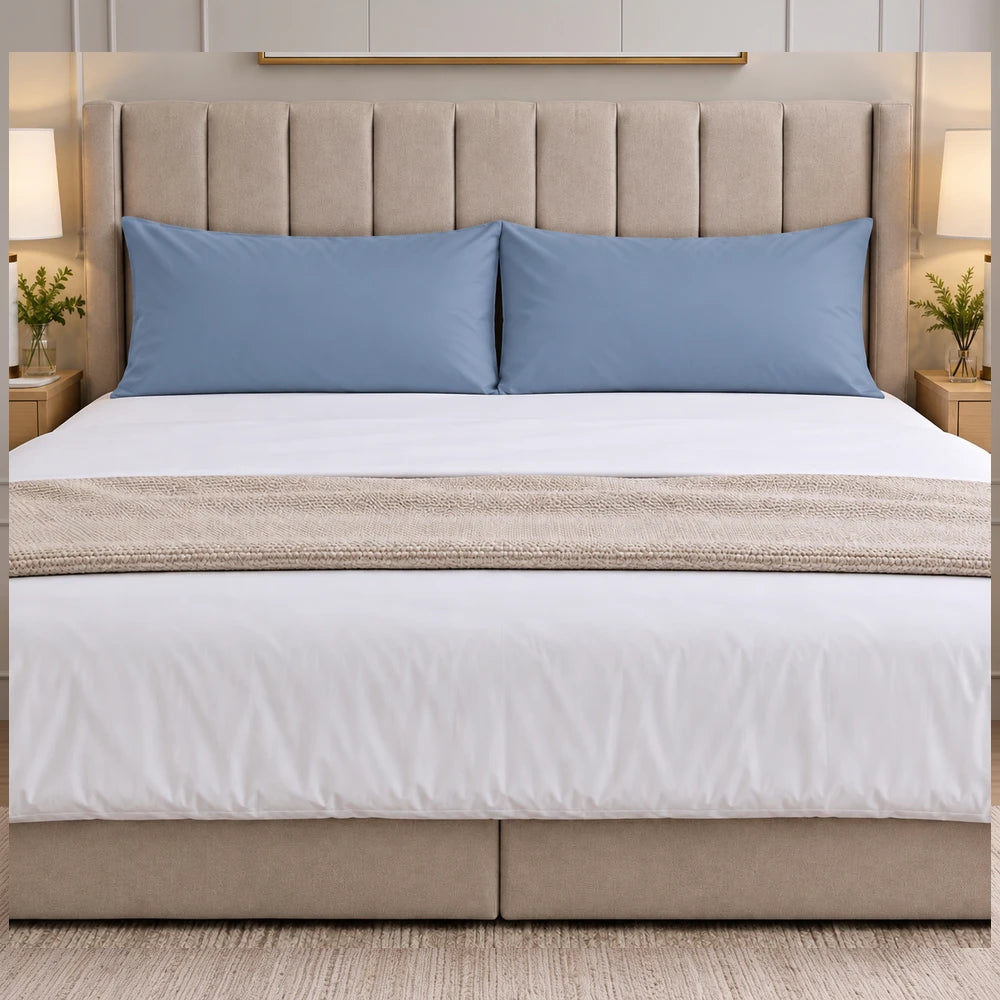 Premium Soft-Touch Microfiber King Pillowcase Pack in blue, two smooth, breathable pillowcases for a cozy, luxurious sleep