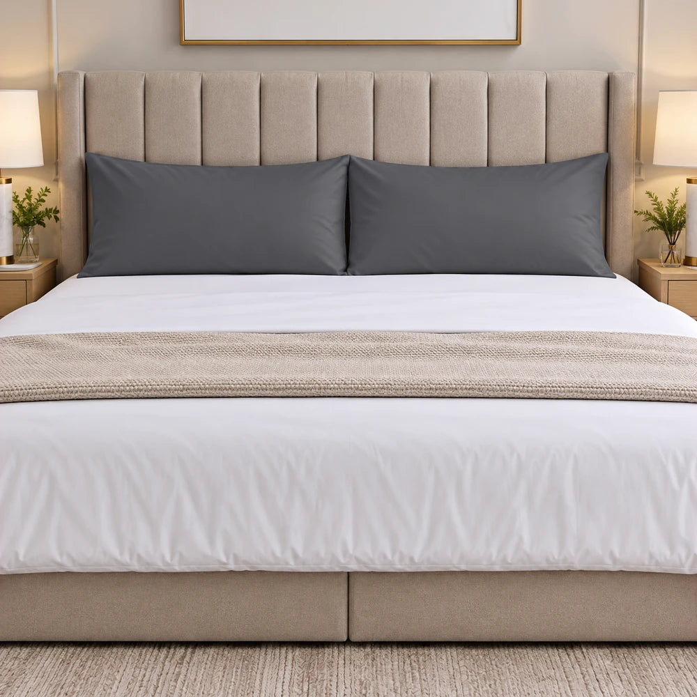Premium Soft-Touch Microfiber King Pillowcase Pack in gray, smooth finish with breathable, wrinkle-resistant fabric for