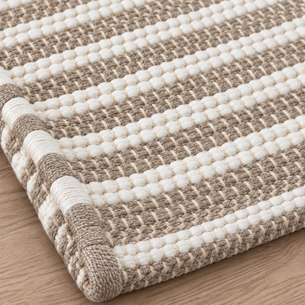 Premium Stripe Chindi Rug (50 x 80cm) in beige and ivory with a textured handwoven appearance for living rooms or hallways