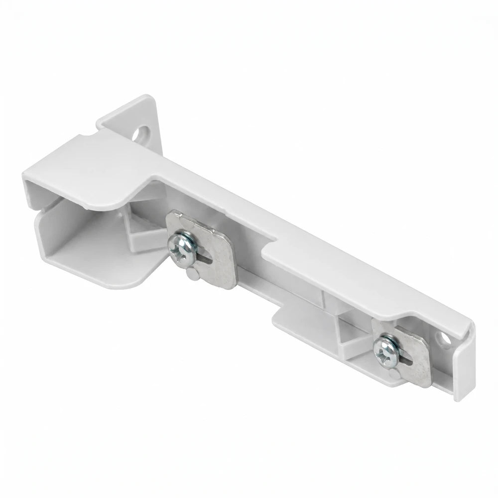 Racer Double Wall Bracket Pair in white plastic with mounting plates and screws for secure wall installation.